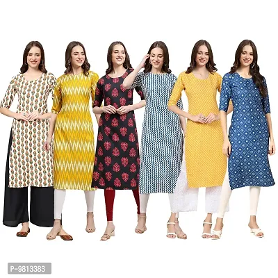 Women Crepe Digital Printed Straight Kurti  Pack of 6-thumb0