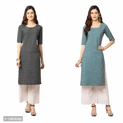 Stylish Straight Printed Crepe Kurta For Women -Pack Of 2-thumb0