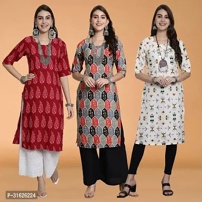 Stylish Multicoloured Crepe Kurta For Women Combo Of 3-thumb0