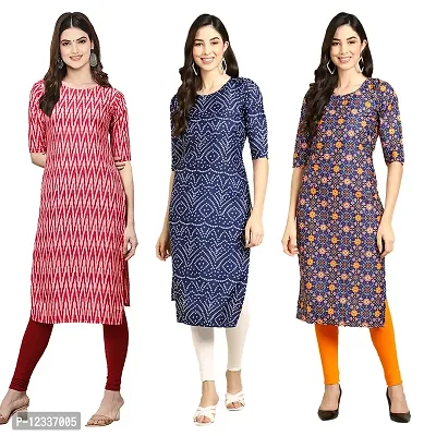Elite Crepe Printed Straight Stitched Kurta For Women- Pack Of 3