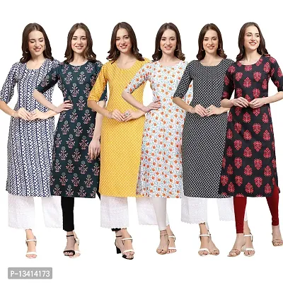 Women Crepe Digital Printed Straight Kurti Pack of 6