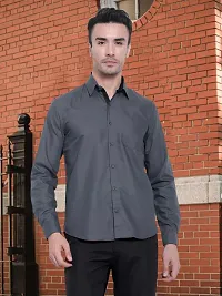 Reliable Grey Cotton Solid Long Sleeves Formal Shirt For Men-thumb3