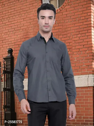 Reliable Grey Cotton Solid Long Sleeves Formal Shirt For Men-thumb4