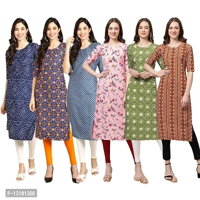 Women Crepe Digital Printed Straight Kurti  Pack of 6-thumb0