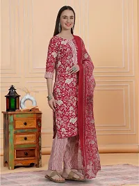 Stylish Pink Cotton Blend Printed Kurta, Bottom and Dupatta Set For Women-thumb2