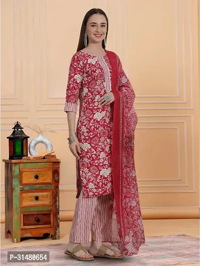 Stylish Pink Cotton Blend Printed Kurta, Bottom and Dupatta Set For Women-thumb3