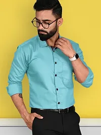 Reliable Turquoise Cotton Solid Long Sleeve Formal Shirts For Men-thumb4