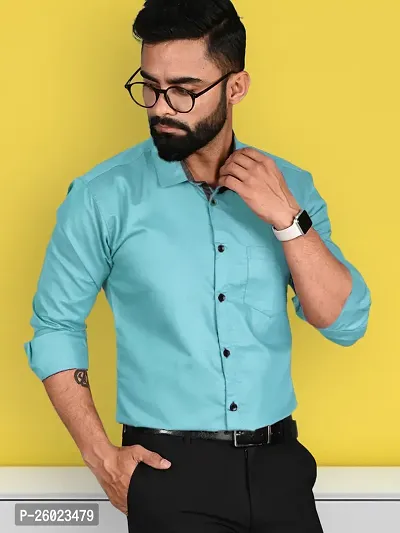 Reliable Turquoise Cotton Solid Long Sleeve Formal Shirts For Men-thumb5