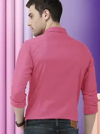 Men Stylish Pink Cotton Solid Long Sleeve Semi Formal Shirt-thumb2