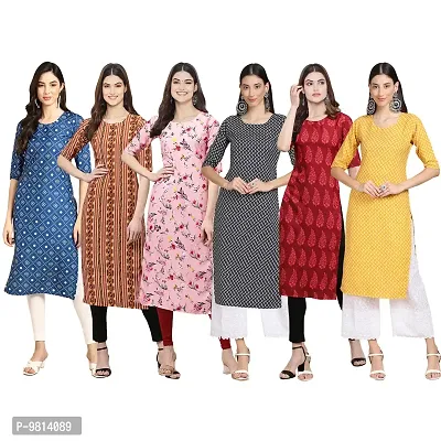 Women Crepe Digital Printed Straight Kurti  Pack of 6-thumb0