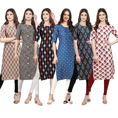 Womens Crepe Digital Straight Kurti Pack of