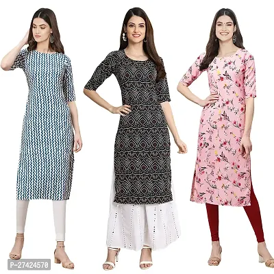 Stylish Multicoloured Crepe Stitched Kurta For Women Pack of 3-thumb0