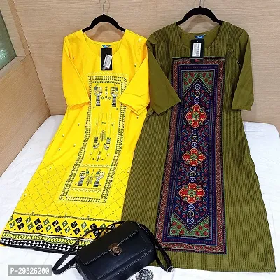 Stylish Multicoloured Crepe Stitched Kurta For Women Combo Of 2