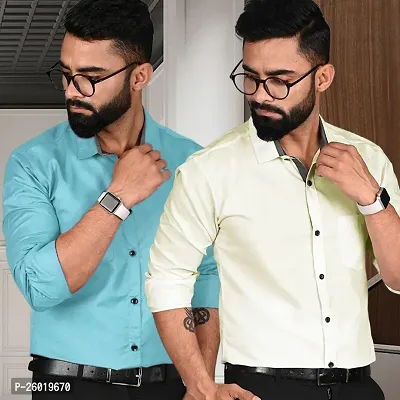 Comfortable Multicoloured Cotton Long Sleeve Formal Shirt For Men Pack Of 2