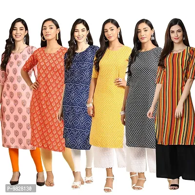 Women Crepe Digital Printed Straight Kurti  Pack of 6-thumb0