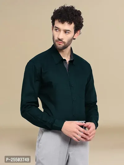 Reliable Green Cotton Solid Long Sleeves Formal Shirt For Men-thumb2