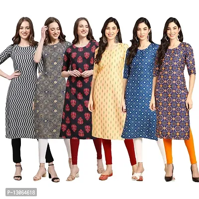 Trendy Crepe Digital Printed Straight Kurta For Women ( Pack Of 6 )