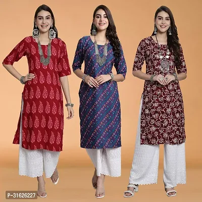 Stylish Multicoloured Crepe Kurta For Women Combo Of 3