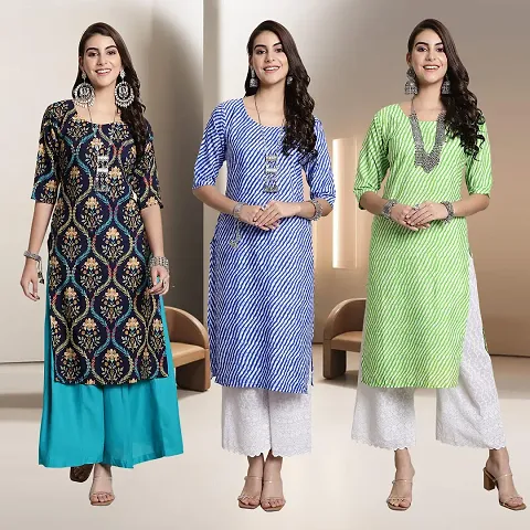 Fancy Multicoloured Crepe A-Line Kurti - Pack Of 3