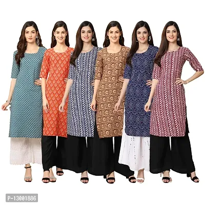 Trendy Crepe Printed Straight Kurta Combo For Women Pack Of 6-thumb0