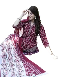 Stylish Cotton A-Line Maroon Printed Kurta, Bottom and Dupatta Set For Women-thumb3