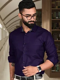 Men Stylish Purple Cotton Solid Long Sleeve Semi Formal Shirt-thumb4