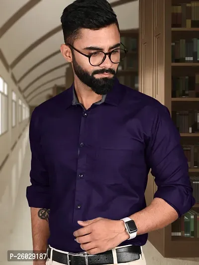 Men Stylish Purple Cotton Solid Long Sleeve Semi Formal Shirt-thumb5