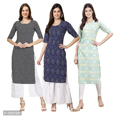 Elite Crepe Printed Straight Stitched Kurta For Women- Pack Of 3-thumb0