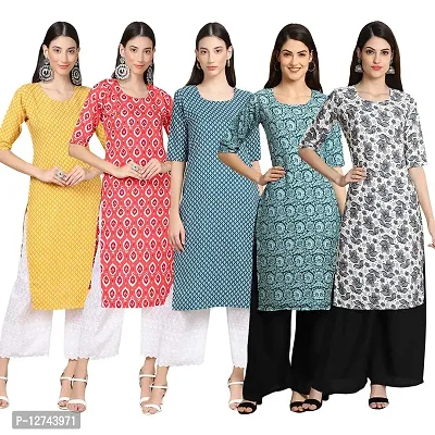 Stylish Crepe Digital Printed Straight Kurti For Women Pack of 5