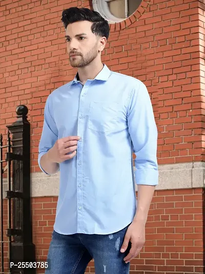 Reliable Blue Cotton Solid Long Sleeves Formal Shirt For Men-thumb2