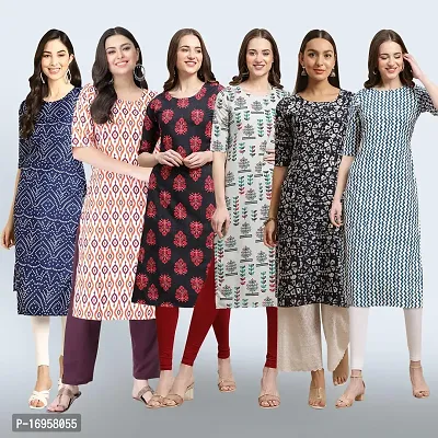 Women Stylish Crepe Printed Straight Kurta Combo