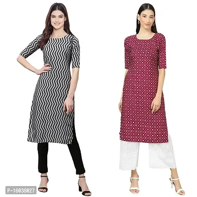 Stylish Crepe Printed Straight Kurta For Women-Pack Of 2