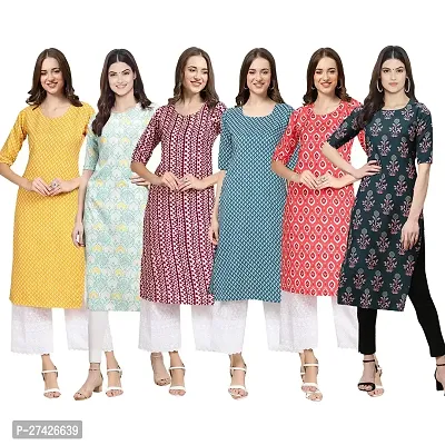 Stylish Multicoloured Crepe Stitched Kurta For Women Pack of 6