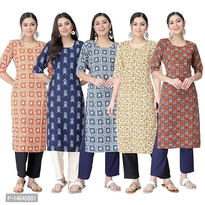 New Crepe Printed Kurtis Combo For Women Pack Of 5-thumb0