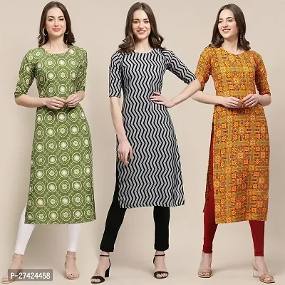 Stylish Multicoloured Crepe Stitched Kurta For Women Pack of 3-thumb0