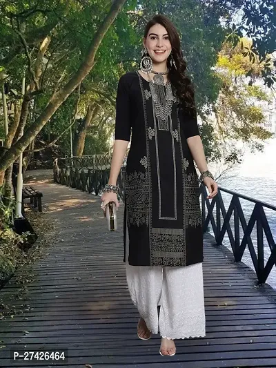 Stylish Black Crepe Stitched Kurta For Women