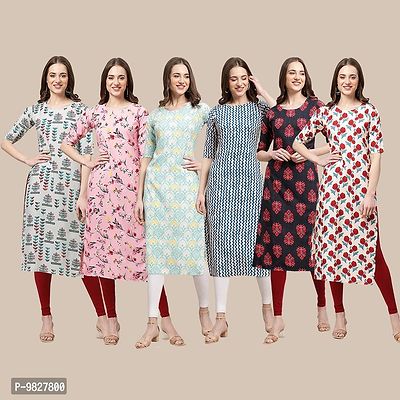 Women Crepe Digital Printed Straight Kurti  Pack of 6-thumb0