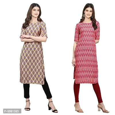 Stylish Digital Printed Woman Crepe Multicolored Kurtis Pack of 2-thumb0