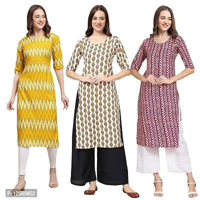 Women Crepe Digital Printed Straight Kurti  Pack of 3