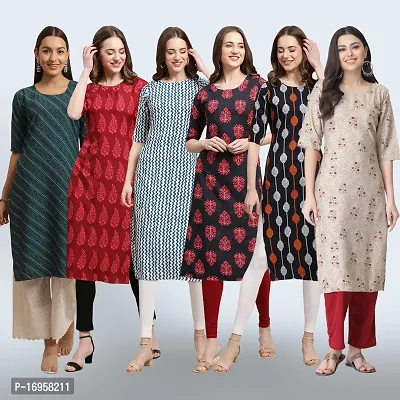 Women Stylish Crepe Printed Straight Kurta Combo