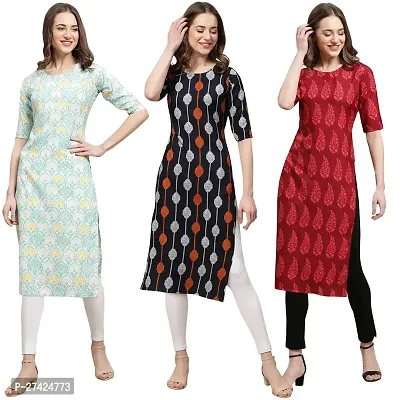 Stylish Multicoloured Crepe Stitched Kurta For Women Pack of 3