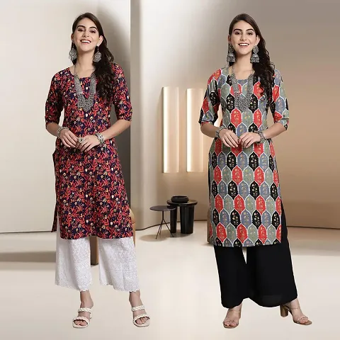 Fancy Straight Crepe Kurti - Pack Of 2