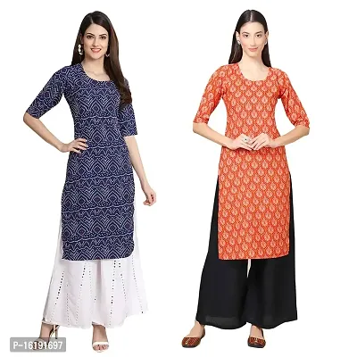 Fashionable Straight Multicoloured Printed Crepe Kurta For Women Combo Pack Of 2-thumb0