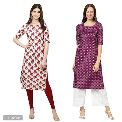 Straight Multicoloured Printed Crepe Kurta Pack Of 2-thumb0