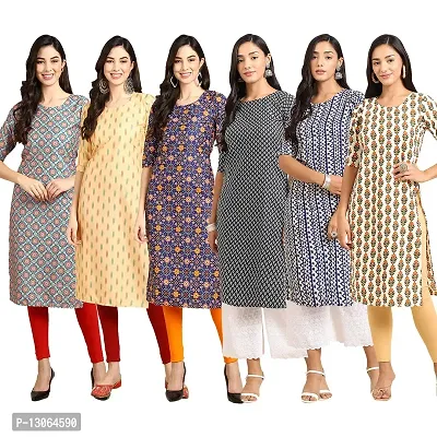 Trendy Crepe Digital Printed Straight Kurta For Women ( Pack Of 6 )