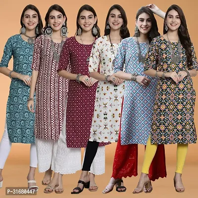 Fancy Crepe Printed Kurtas For Women Pack Of 6-thumb0