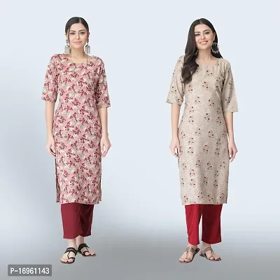 Women Stylish Crepe Ethnic Motif Casual Straight Kurta