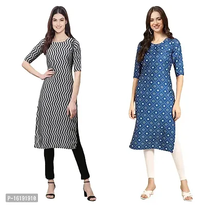 Fashionable Straight Multicoloured Printed Crepe Kurta For Women Combo Pack Of 2-thumb0