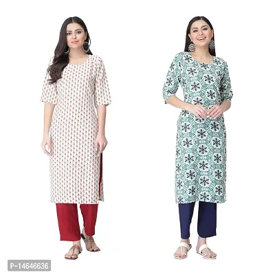 Attarctive Crepe Printed Straight Kurti Combo For Women Pack Of 2