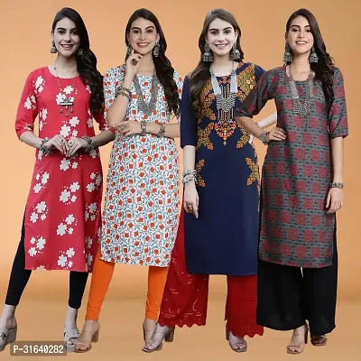 Attractive Multicoloured Printed Crepe Kurtas For Women Pack Of 4